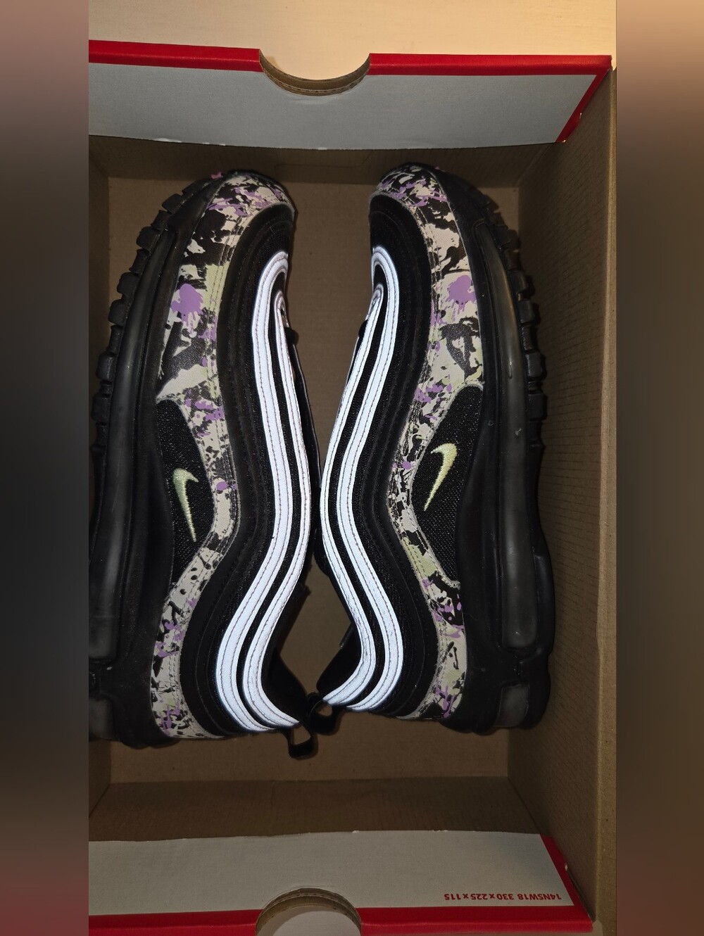 Nike Air Max 97 Paint Splatter Black and Purple Womens Sneakers With Box Size 9